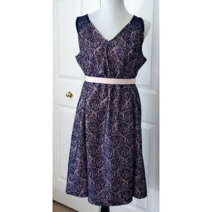 Motherhood Maternity Dress  Sleeveless Pink w/blue lace overlay Fit & Flare XL